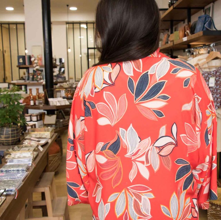Kimono long - Fleur rouge Maison ma bille - maison mathuvu